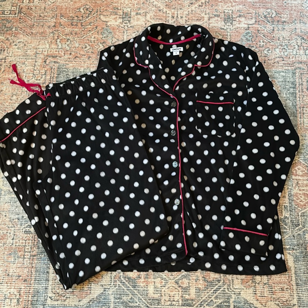 DKNY Black and White Polka Dot Pajama Set